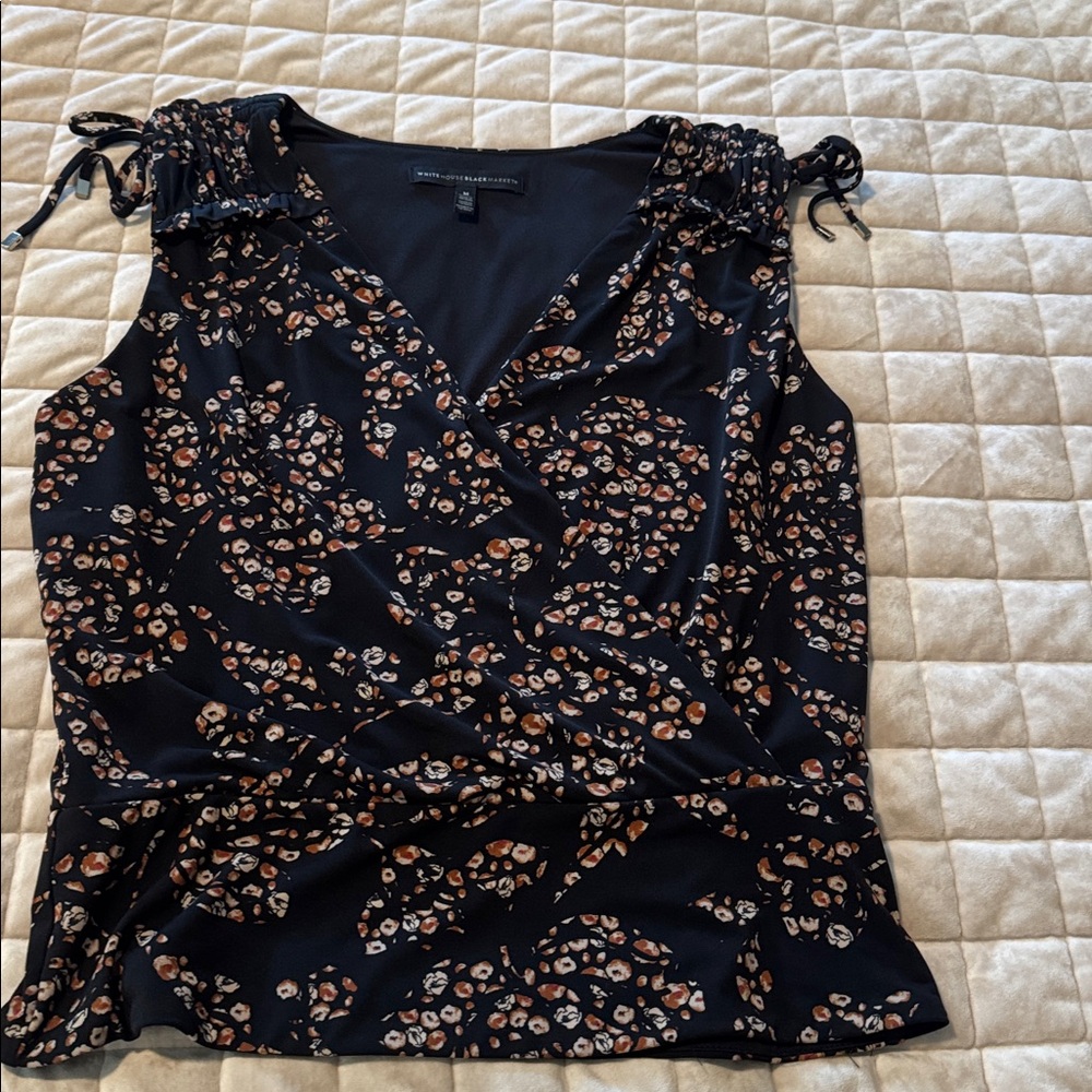 White House Black Market Black and Brown Patterned Top